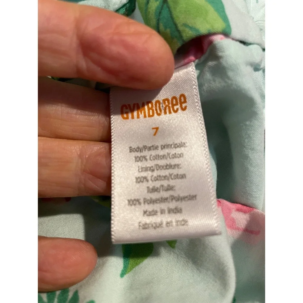 Gymboree Cotton Dress Blue Pink Peony‎ Floral Ruffle Party Size 7 EUC